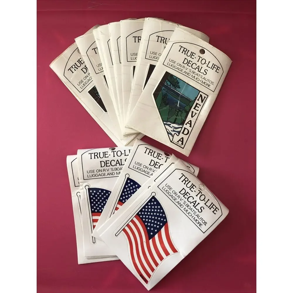 Vtg Lot Of 20 Nevada & US Flag True-to-Life Decal Logo Stickers Classic‎ MAFCO
